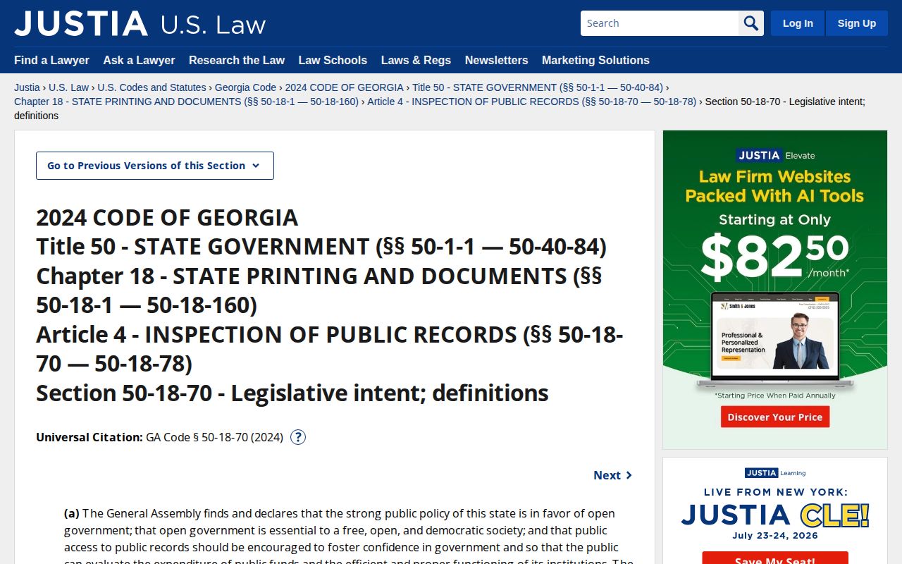 Georgia Open Records Act public access statute