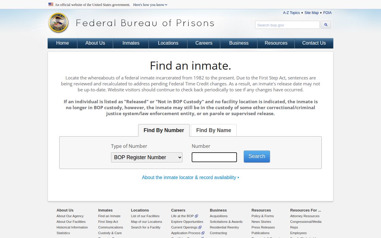 BOP locator for federal releases connected to Emanuel County