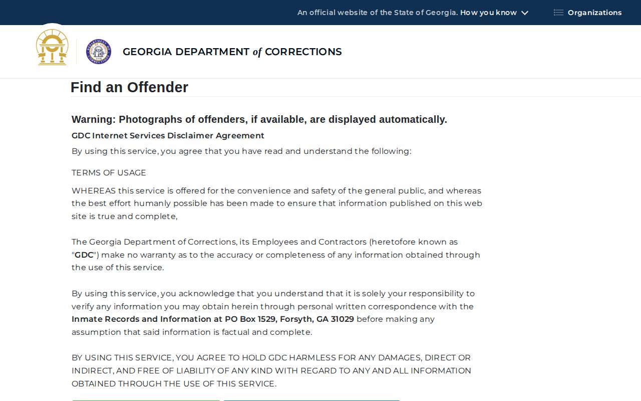 Georgia Department of Corrections offender search form