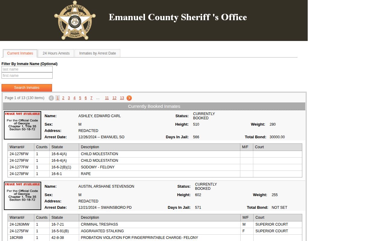 Emanuel County InterOp jail population page